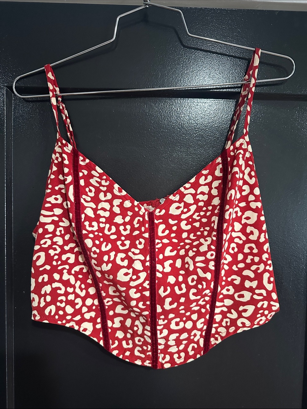 SHEIN Red & Cream Leopard Print Corset Cami Top